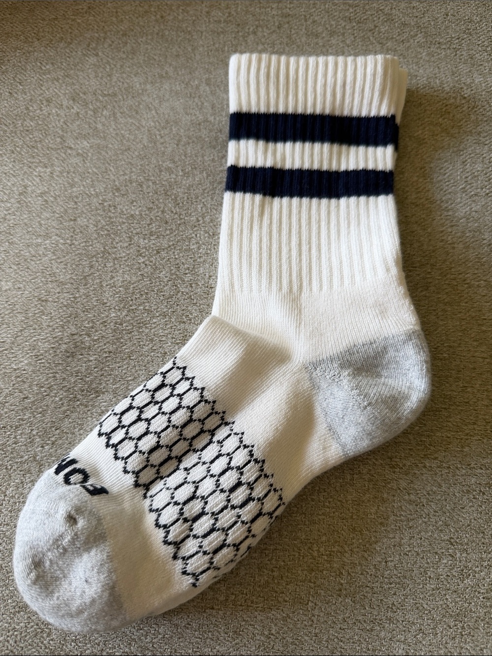 🔥3/$20 Bombas White Crew Socks with Navy Stripes NWOT